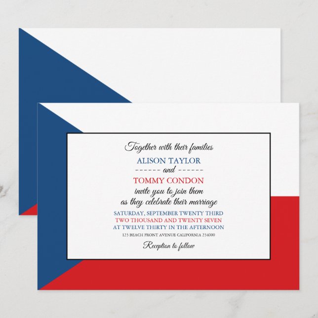 Czech Flag, Flag of Czech Republic Wedding Invitation (Front/Back)