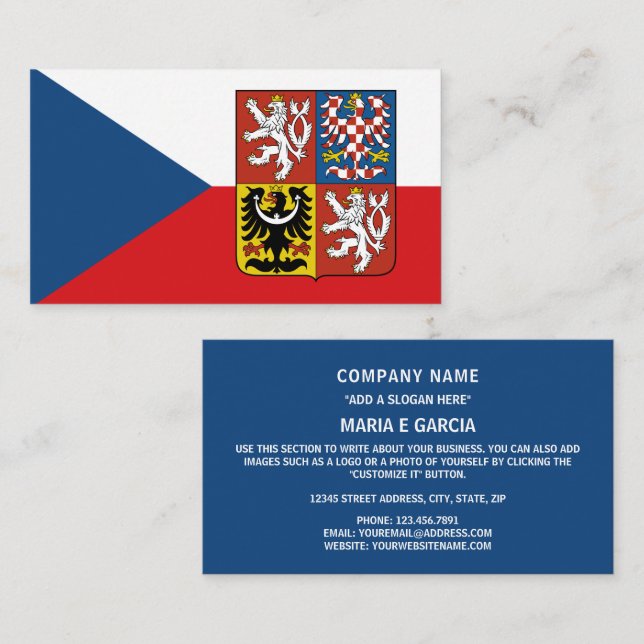 Czech Flag & Greater Coat of Arms, Czech Republic Business Card (Front/Back)