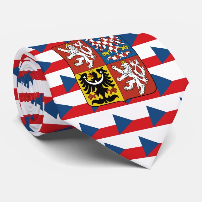 Czech Flag & Greater Coat of Arms, Czech Republic Tie (Rolled)