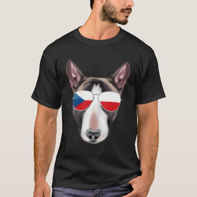 Czech Flag Miniature Bull Terrier Dog Czech Republ T-Shirt (Front)