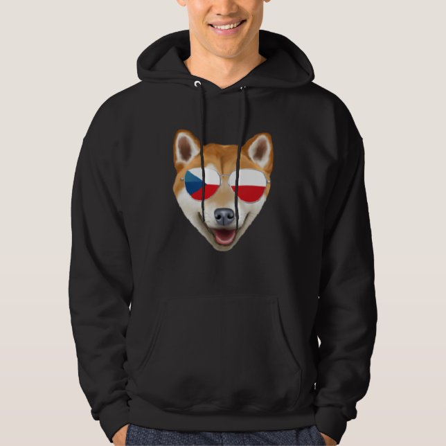 Czech Flag Shiba Inu Dog Czech Republic Pocket Hoodie (Front)