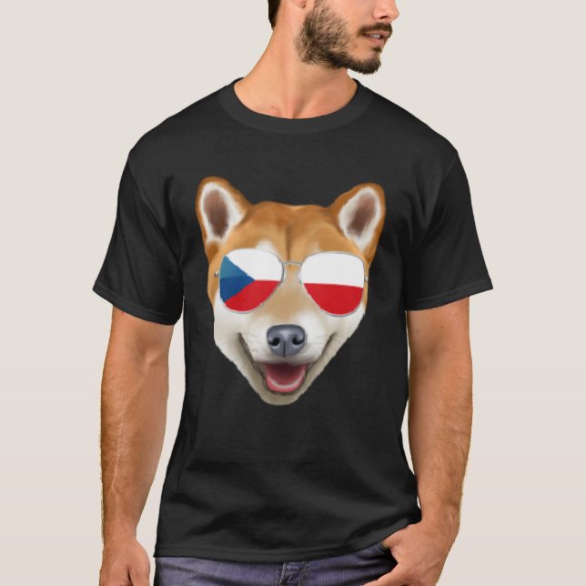 Czech Flag Shiba Inu Dog Czech Republic Pocket T-Shirt (Front)