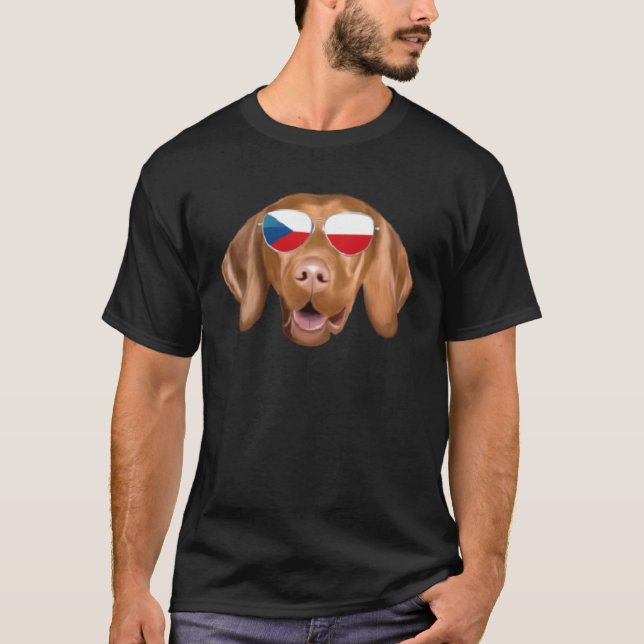 Czech Flag Vizsla Dog Czech Republic Pocket T-Shirt (Front)