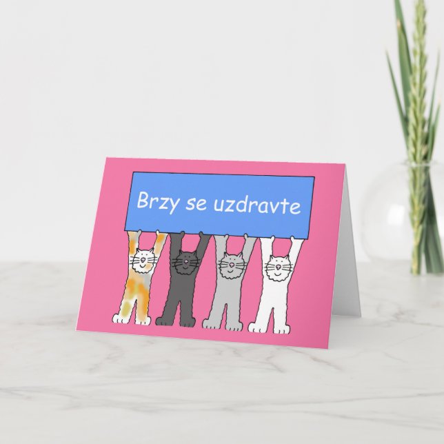 Czech Get Well Soon Cartoon Cats Card (Front)