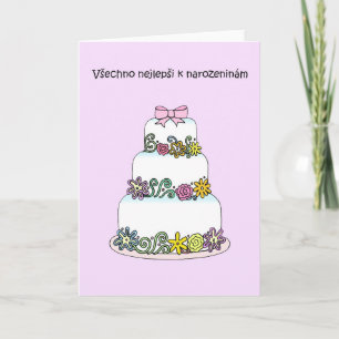 Czech Happy Birthday Stylish Cake Card