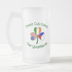 Czech Ireland USA Shamrock Flag Personalised Frosted Glass Beer Mug