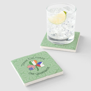 Czech Ireland USA Shamrock Flag Personalised Stone Coaster