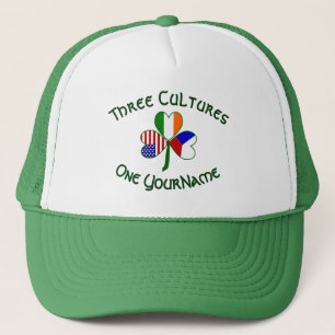 Czech Irish American Flags Shamrock Personalised Trucker Hat