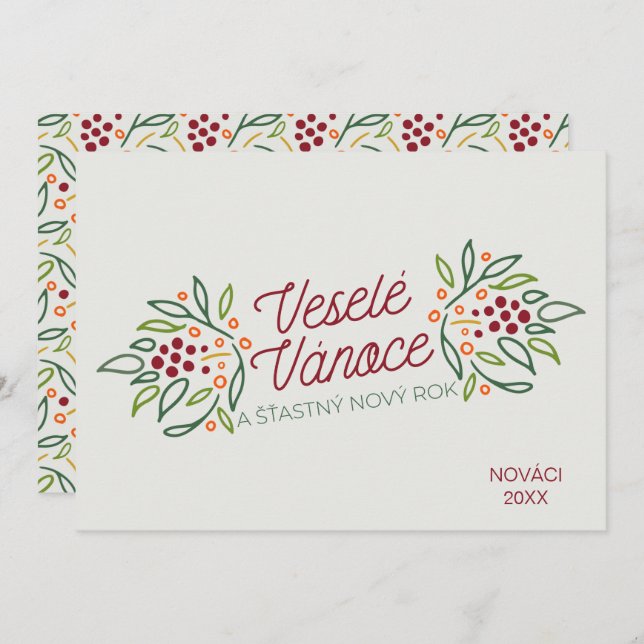 Czech Language Merry Christmas & New Year  Holiday Card (Front/Back)