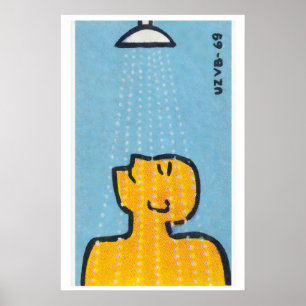 Czech Matchbox Art Print, Man Under Shower Poster