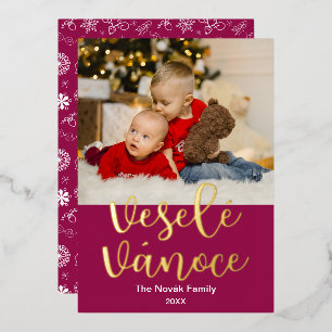 Czech Merry Christmas, Veselé Vánoce, Elegant Foil Holiday Card