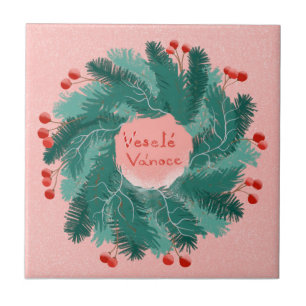 Czech Merry Christmas wreath Tile
