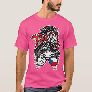 Czech Messy Bun Hair Girl Czech Republic Volleybal T-Shirt