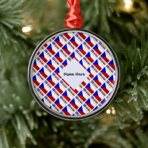 Czech Republic and Czech Flag Tiled Personalised  Metal Tree Decoration