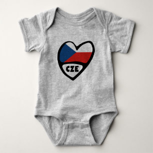 Czech Republic Country Code Flag Heart, CZE Baby Bodysuit