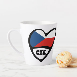 Czech Republic Country Code Flag Heart, CZE Latte Mug