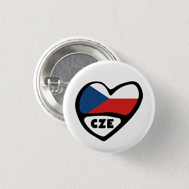 Czech Republic Country Code Flag Heart Pin Badge (Front & Back)