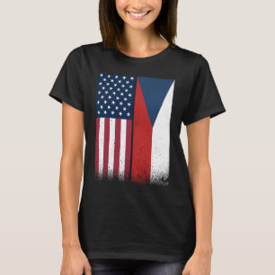 Czech Republic Czech American Flags Proud USA T-Shirt