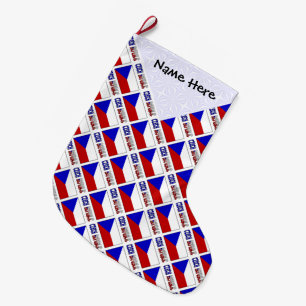 Czech Republic Czech Flag Tiled Black Personalised Large Christmas Stocking
