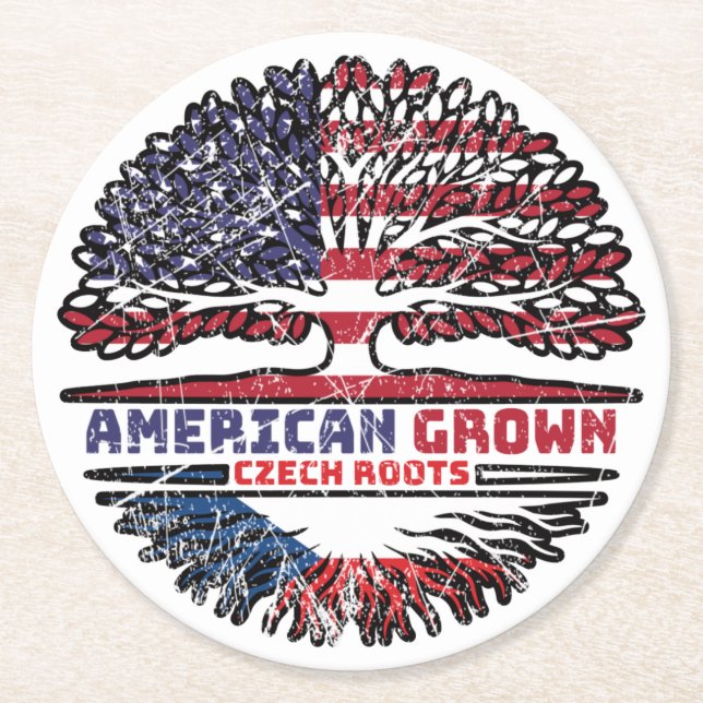 Czech Republic Czech US American USA United States Round Paper Coaster (Front)