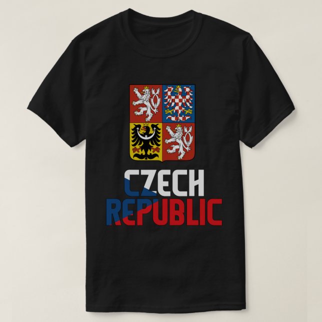 Czech Republic Flag and Coat Of Arms Patriotic T-Shirt (Design Front)