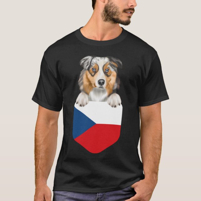 Czech Republic Flag Australian Shepherd Dog In Poc T-Shirt (Front)