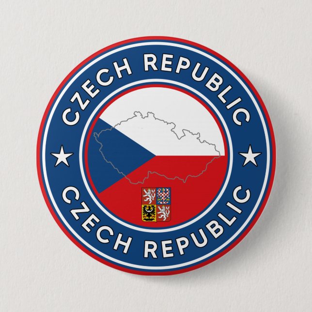 Czech Republic Flag, Map & Emblem 7.5 Cm Round Badge (Front)