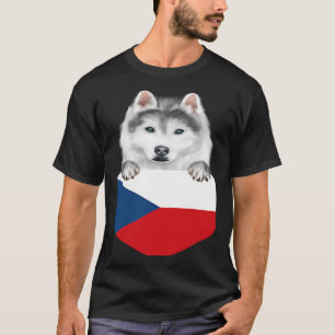 Czech Republic Flag Siberian Husky Dog In Pocket T-Shirt