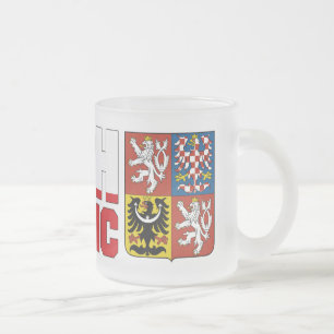 Czech Republic Flag Text & Emblem Frosted Glass Coffee Mug