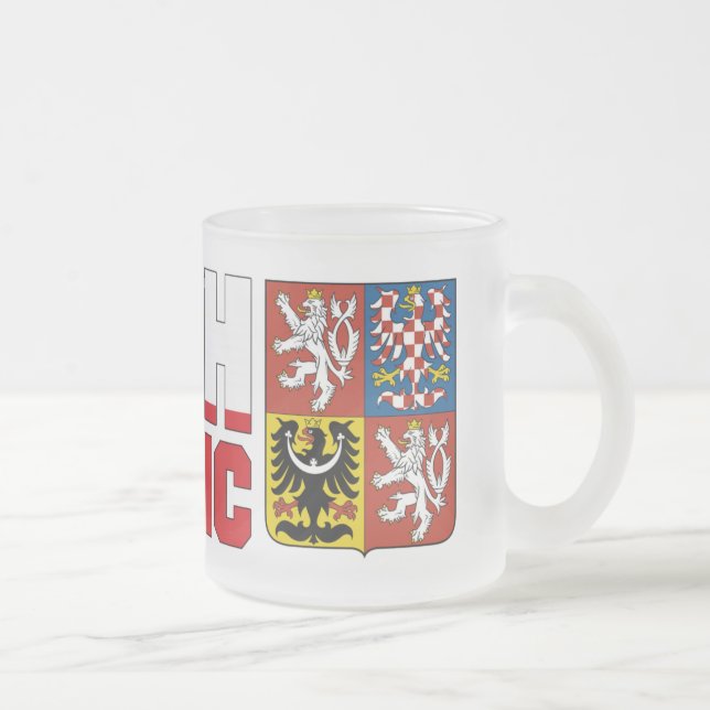 Czech Republic Flag Text & Emblem Frosted Glass Coffee Mug (Right)