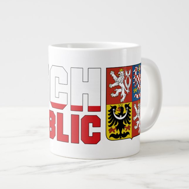 Czech Republic Flag Text & Emblem Large Coffee Mug (Front Right)