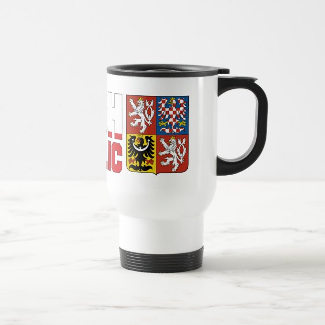 Czech Republic Flag Text & Emblem Travel Mug (Right)