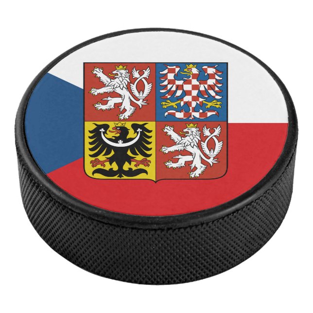 Czech Republic flag with coat of arms superimposed Hockey Puck (3/4)