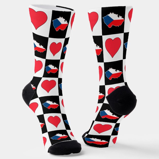 Czech Republic Heart Pattern Czechia National Flag Socks (Angled)