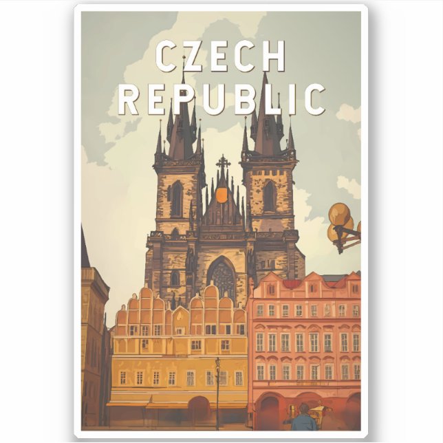 Czech Republic Illustration Travel Art Vintage (Front)