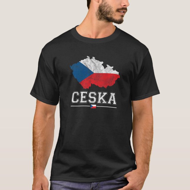 Czech Republic Map And Flag Souvenir  Distressed C T-Shirt (Front)