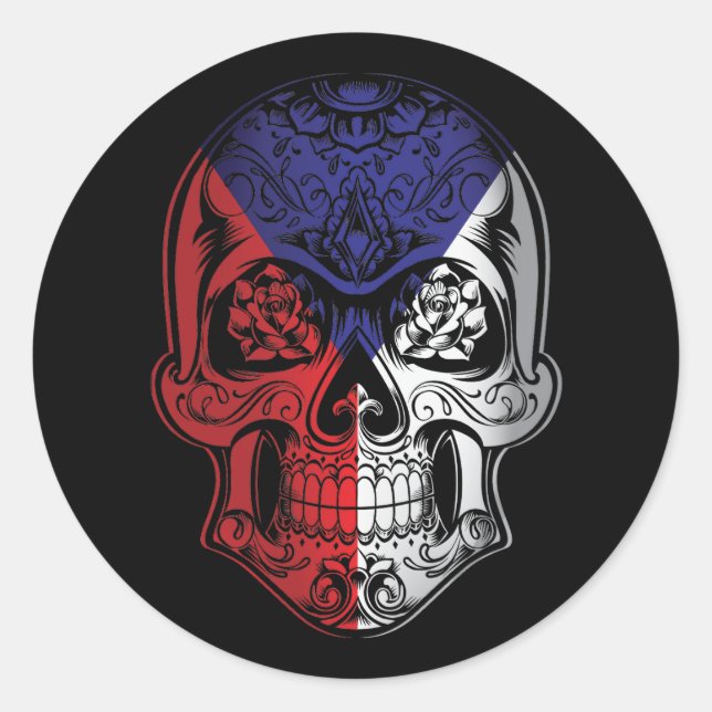 Czech Republic  Skull And Roses Flag  Classic Round Sticker (Front)