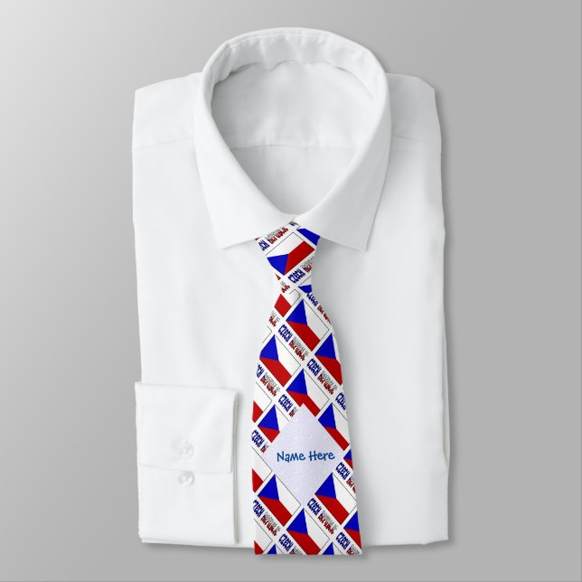 Czechia Czech Republic Flag Tiled Blue Personalise Tie (Tied)