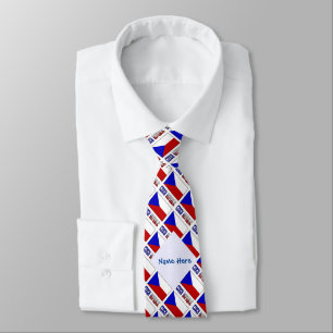 Czechia Czech Republic Flag Tiled Blue Personalize Tie