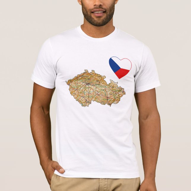 Czechia Flag Heart and Map T-Shirt (Front)