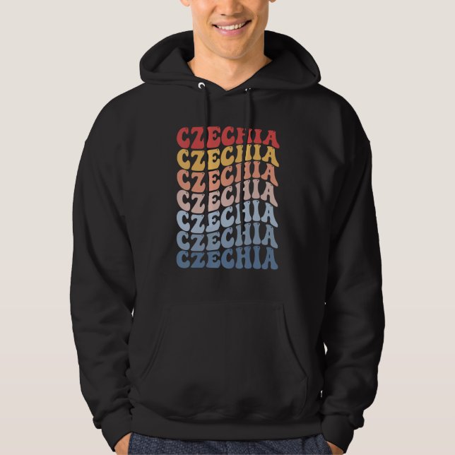 Czechia Groovy Retro Czech Hoodie (Front)