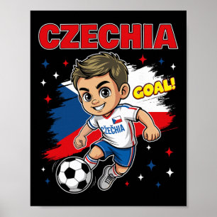 Czechia Kid Goal Cartoon Czech Republic Flag For B Poster