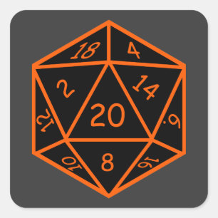 D20 Black & Orange Square Sticker