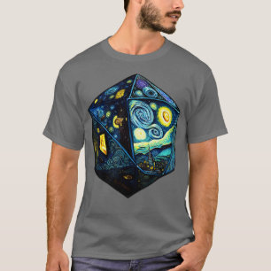 D20 Dice Art Van Gogh Starry Night Cool Realistic T-Shirt