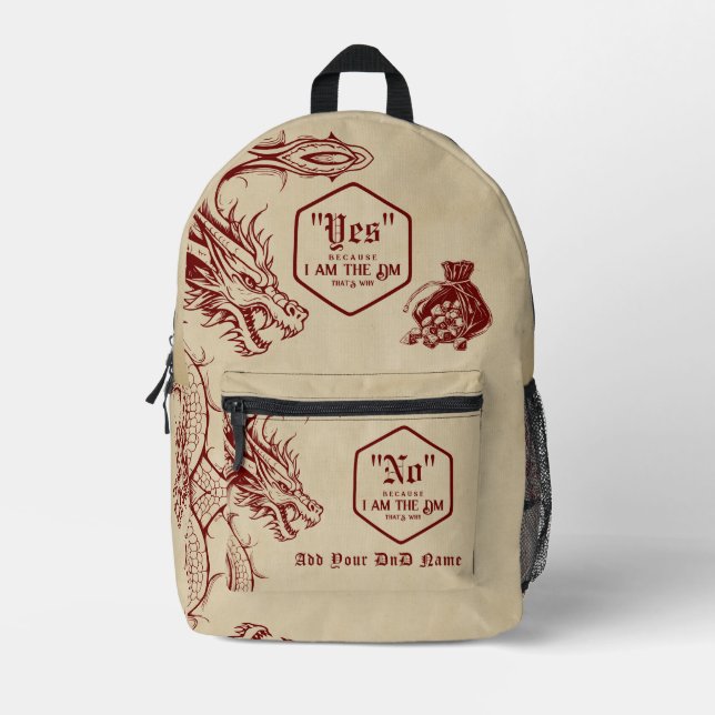 D20 Dice Celtic Dragon DND RPG Because DM Gamer Printed Backpack (Front)
