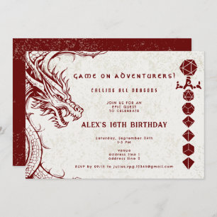 D20 Dice Celtic Dragon DND RPG DM Gamer Birthday Invitation