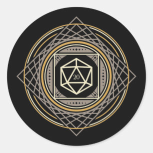 D20 Dice Geometric Circle of Wizard Tabletop RPG Classic Round Sticker