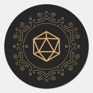 D20 Dice Monogram Bronze Tabletop RPG Classic Round Sticker