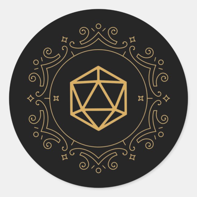 D20 Dice Monogram Bronze Tabletop RPG Classic Round Sticker (Front)