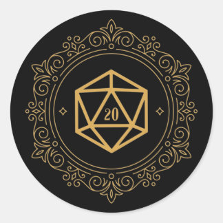 D20 Dice Monogram Tabletop RPG Classic Round Sticker